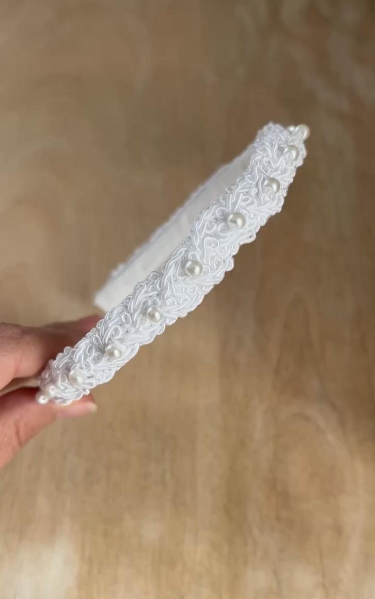 Haarschmuck Kommunion,Haarreif Kommunion,Haarreif  mit weißer Borte und Perlen