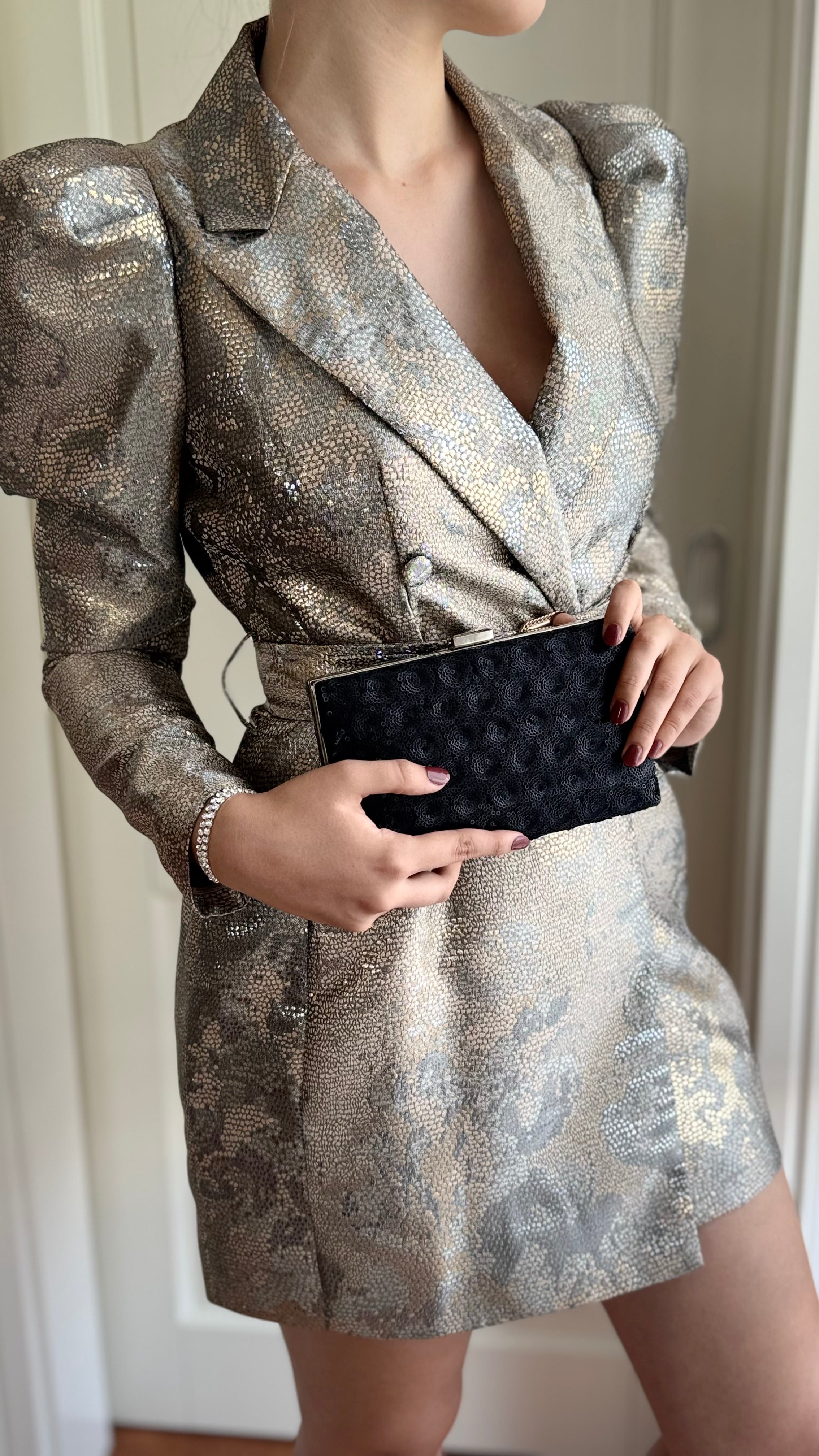 Elegante schwarze Clutch Tasche aus Pailletten Stoff Abendtasche für Damen Gala