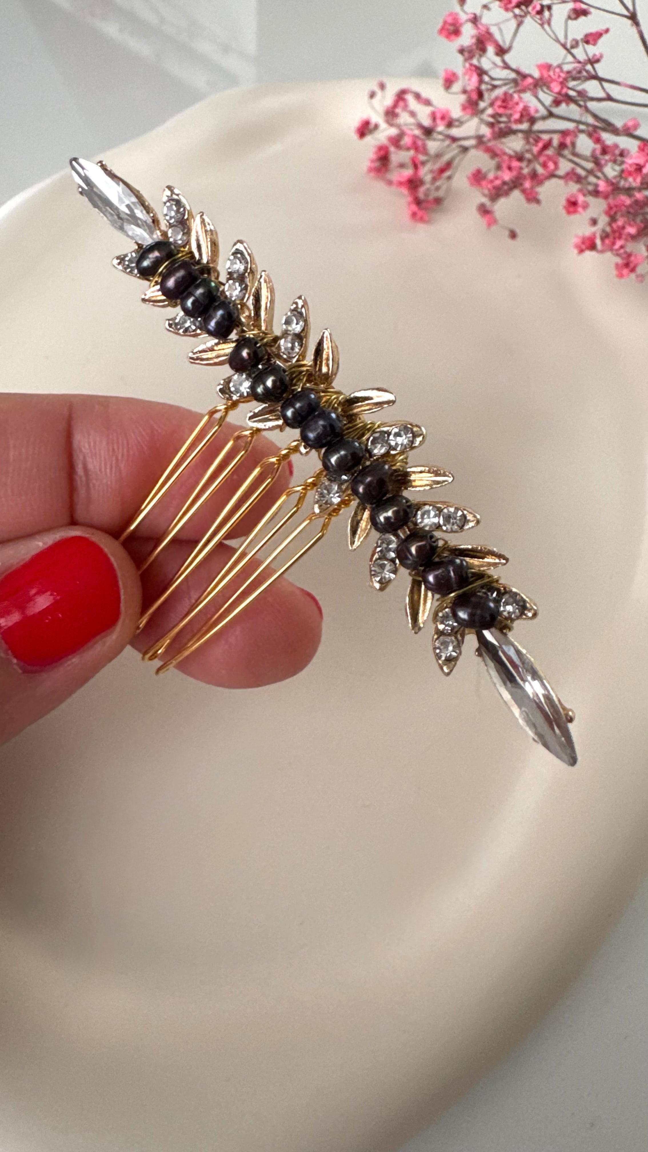 Festlicher Haarkamm Schwarz Silber – Eleganter Haarschmuck für Silvester, Abiball, Hochzeit & Ballfrisuren mit Glitzer