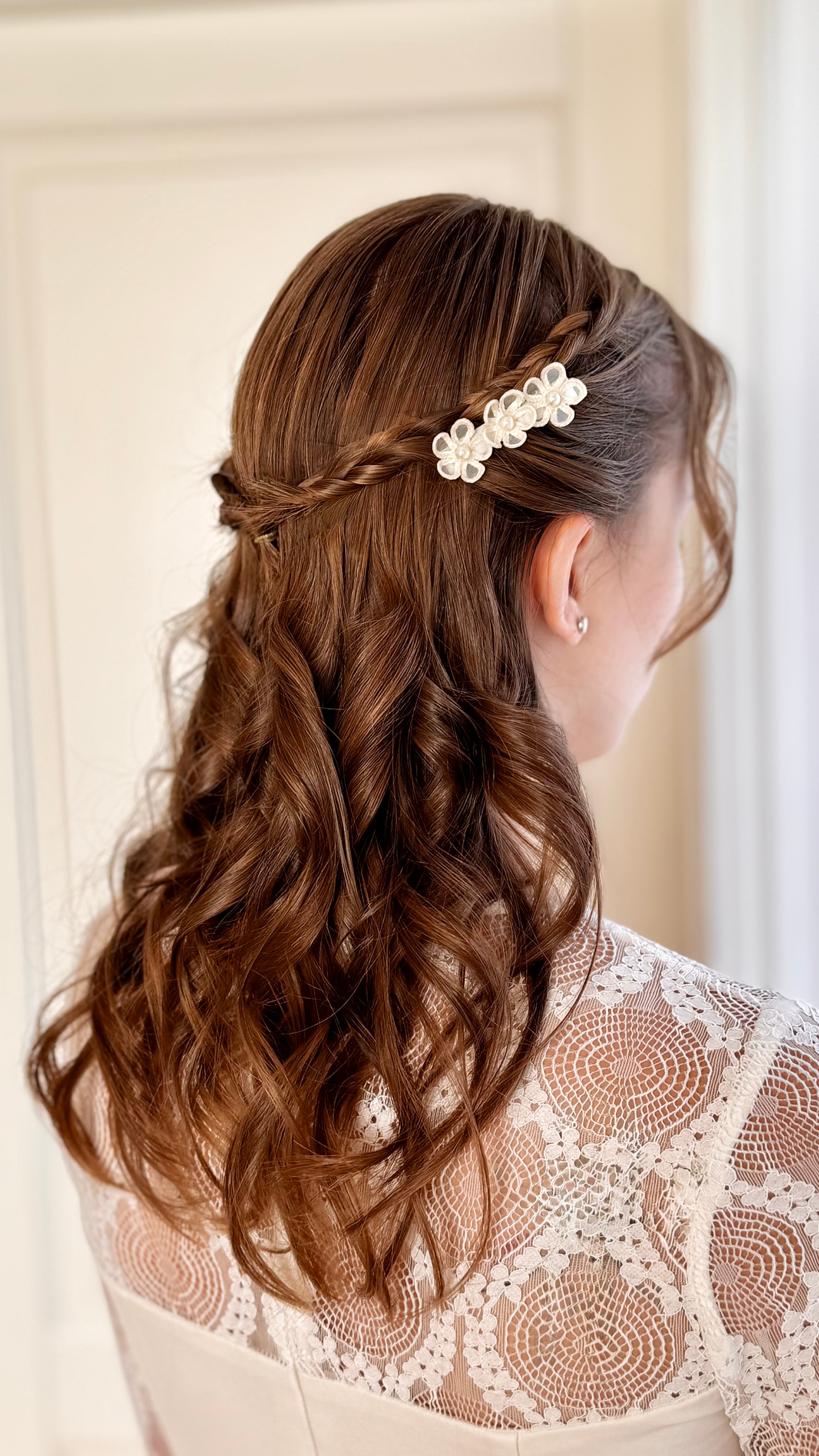 handgefertigter kommunion haarschmuck mädchen weiß