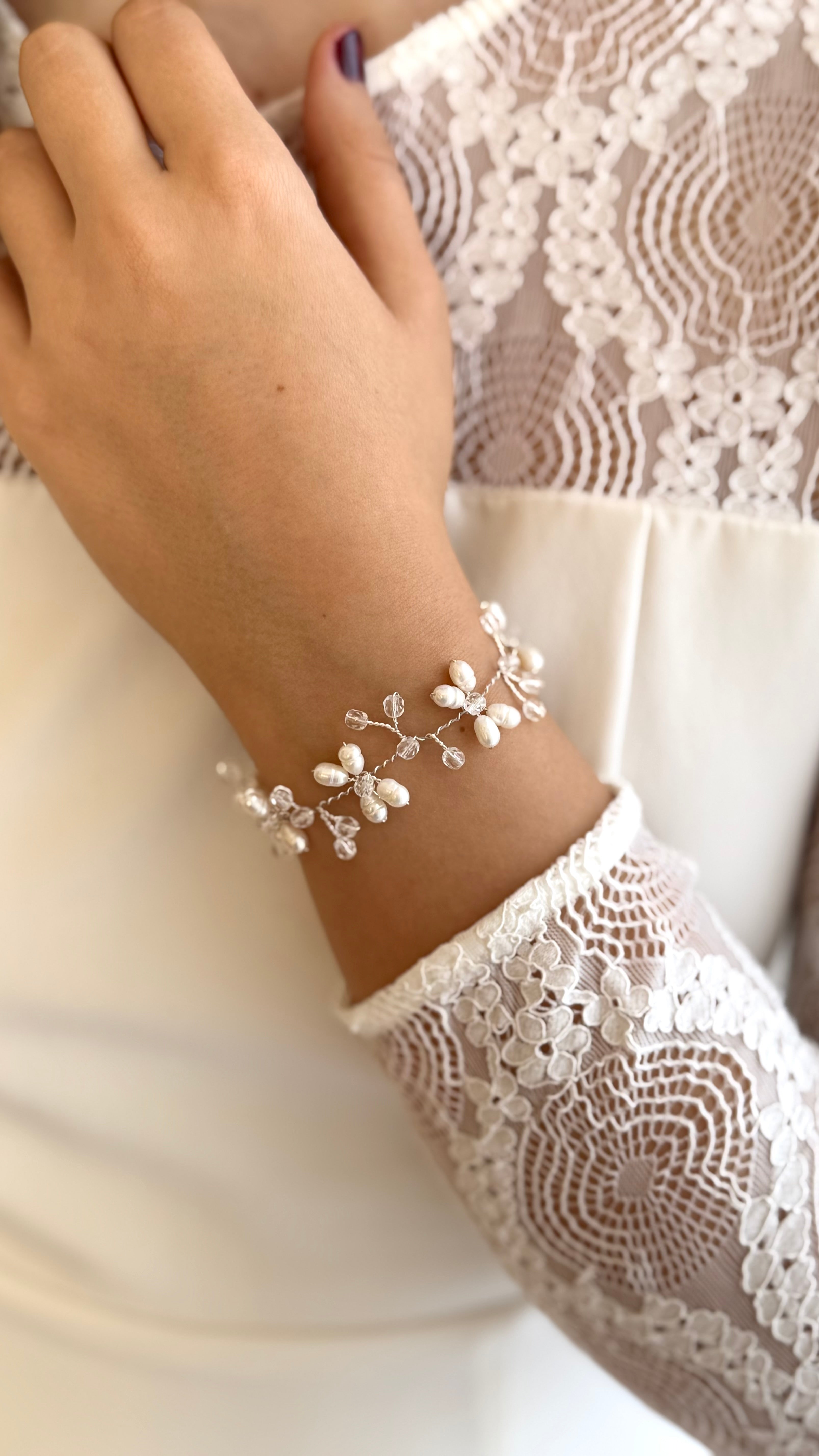 Perlen Armband – Edles Brautarmband mit Süßwasser- & Glasschliffperlen