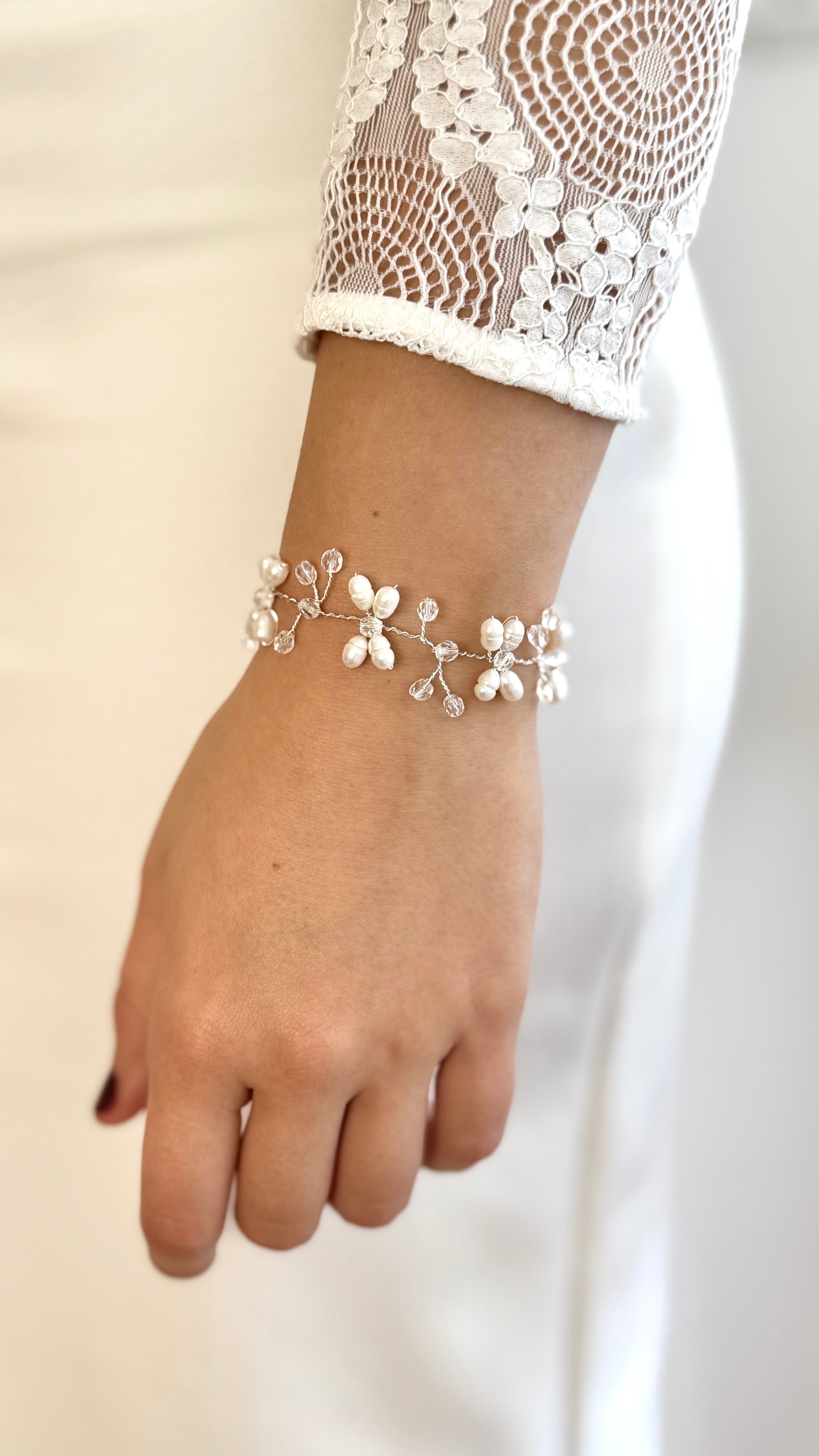 Perlen Armband – Edles Brautarmband mit Süßwasser- & Glasschliffperlen