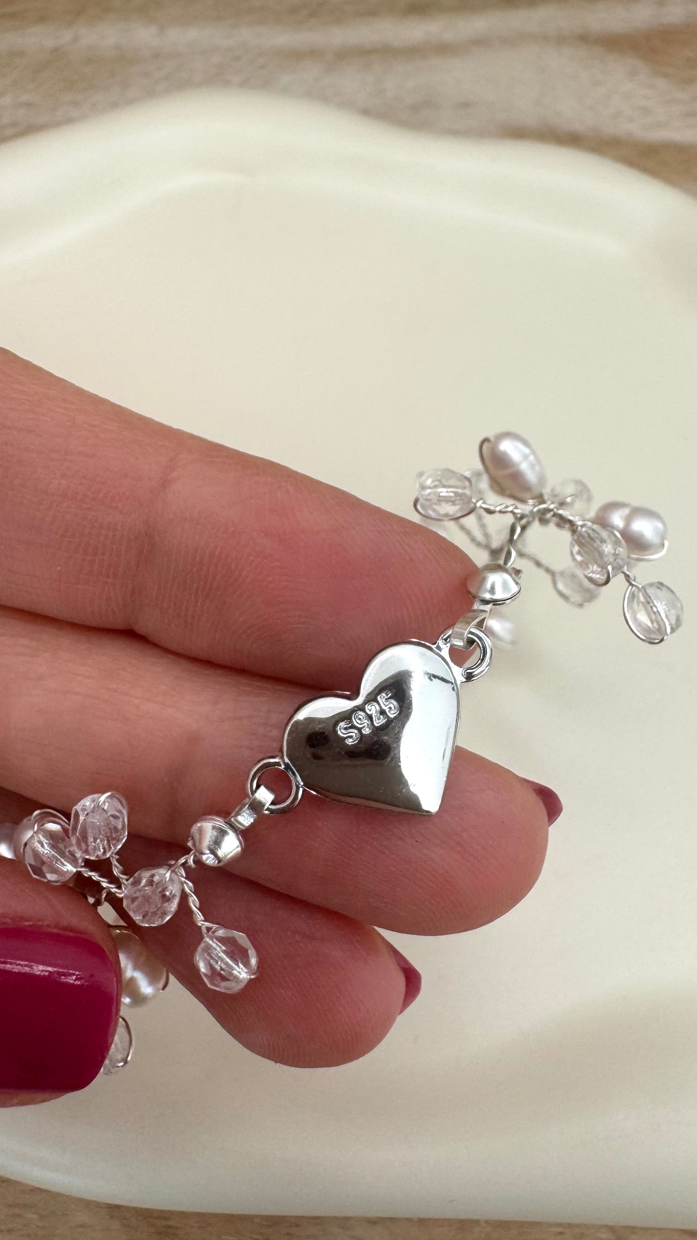 Perlen Armband – Edles Brautarmband mit Süßwasser- & Glasschliffperlen