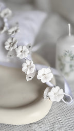 Duttband Mädchen – Haarband Kommunion mit Blumen, Blättern & Strass