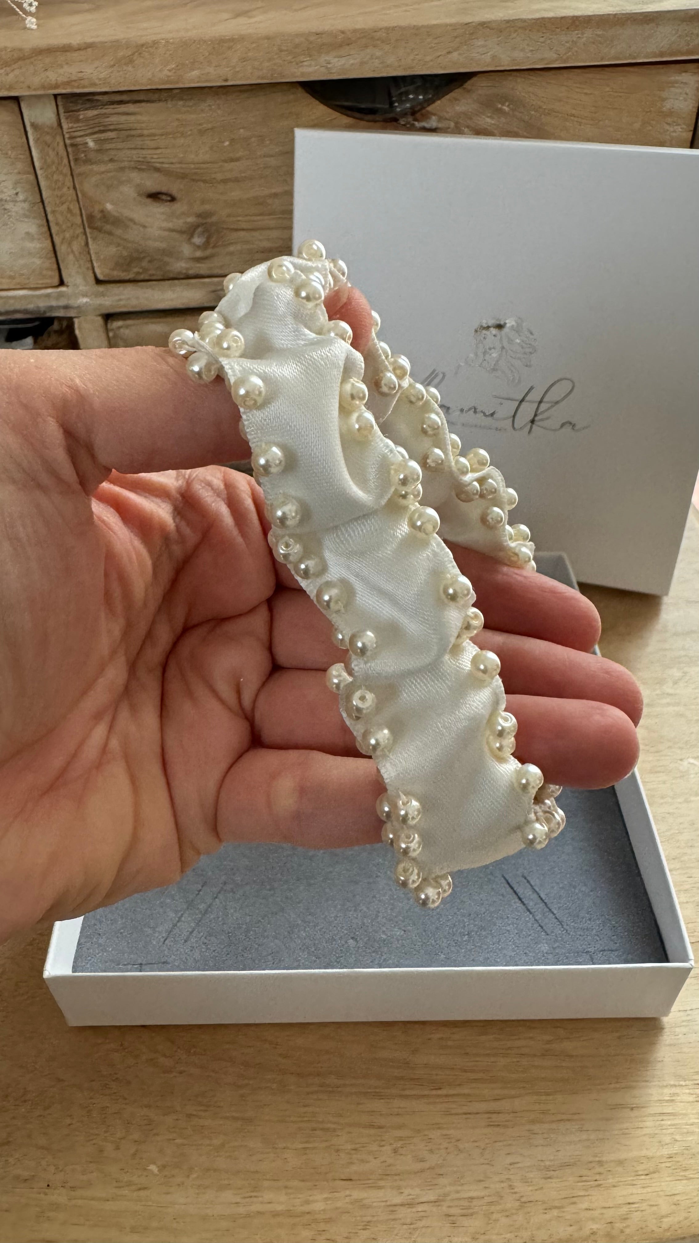 Haarband für Dutt Kommunion mit Perlen,Erstkommunion Haarschmuck,weiß
