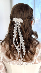 Kopfschmuck Kommunion – Haarschmuck Kommunion Schlicht mit Schleife, Perlen & langen Bändern | handgefertigt