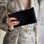 Schwarze Clutch aus Kunstleder, elegante Abendtasche für Damen, perfekt für Gala