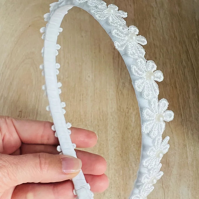 Haarschmuck Kommunion,Haarreif Kommunion,Haarreif weiß mit Blumen und Perlen