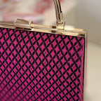 Pink Clutch schwarz gemustert – elegante Abendtasche pink mit Tragekette & Henkel