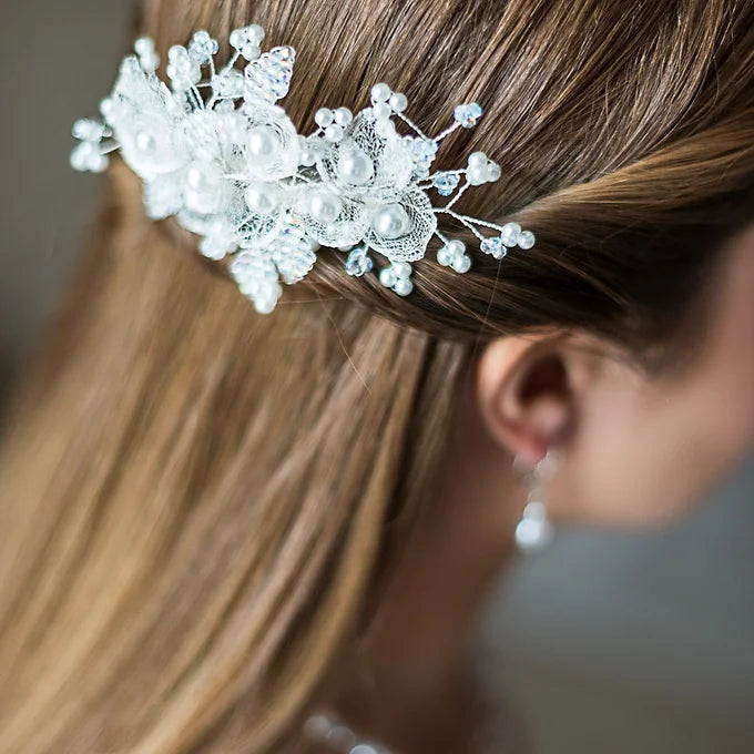 Braut Haarschmuck, Haarkamm,silber-weiß oder gold-ivory