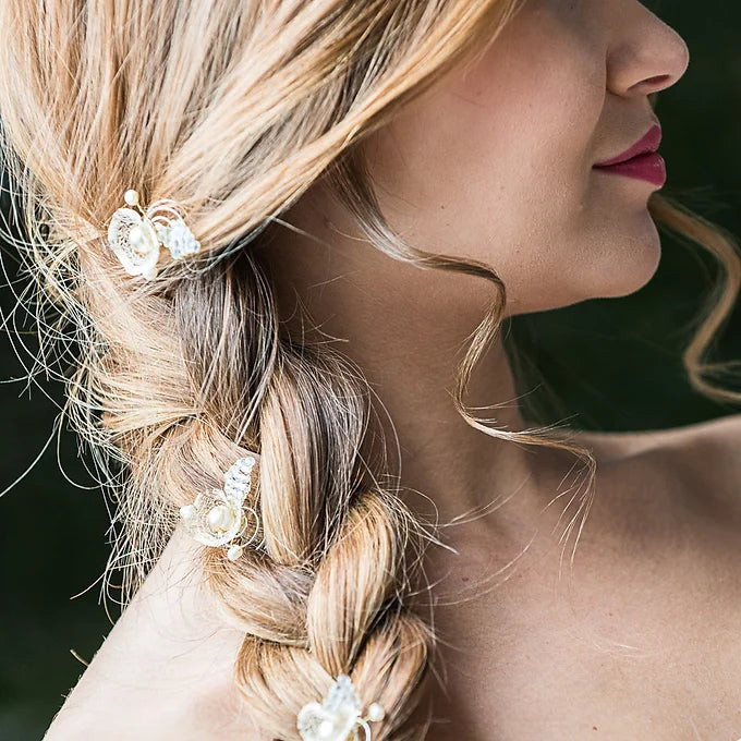 Haarnadeln/Curlies weiß/silber oder ivory/gold