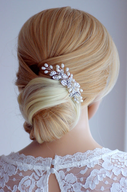 Strass Haarkamm – Silberner Braut Haarkamm mit Süßwasserperlen