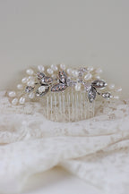 Strass Haarkamm – Silberner Braut Haarkamm mit Süßwasserperlen