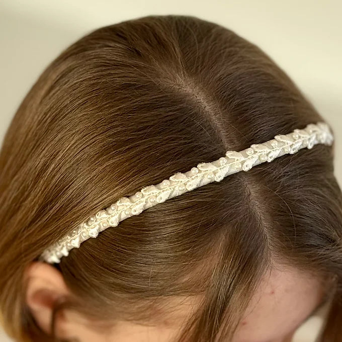 Haarschmuck Kommunion,Haarreif Kommunion mit zarter Spitze und Perlen in weiß oder ivory