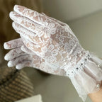 Spitzenhandschuhe, Brauthandschuhe Hochzeit aus Spitze, Tüll und Perlen