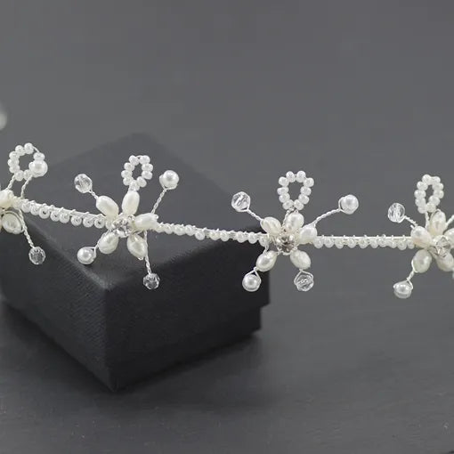 Haarschmuck Diadem mit Süßwasserperlen, Strasssteinen