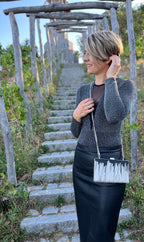 Silber Abendtasche – Elegante Clutch mit modernem Muster & Kette