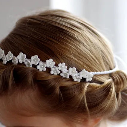 Haarschmuck Kommunion, Haarband mit vielen handgearbeiteten Blumen mit Perle in der Mitte