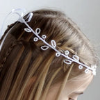 Haarband Kommunion mit weißen Blumen und Perlen