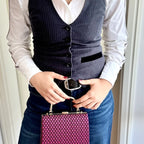 Pink Clutch schwarz gemustert – elegante Abendtasche pink mit Tragekette & Henkel