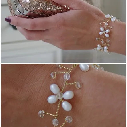 Armband Braut, Edles Armband aus Süßwasser- und Glasschliffperlen