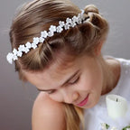 Haarschmuck Kommunion, Haarband mit vielen handgearbeiteten Blumen mit Perle in der Mitte