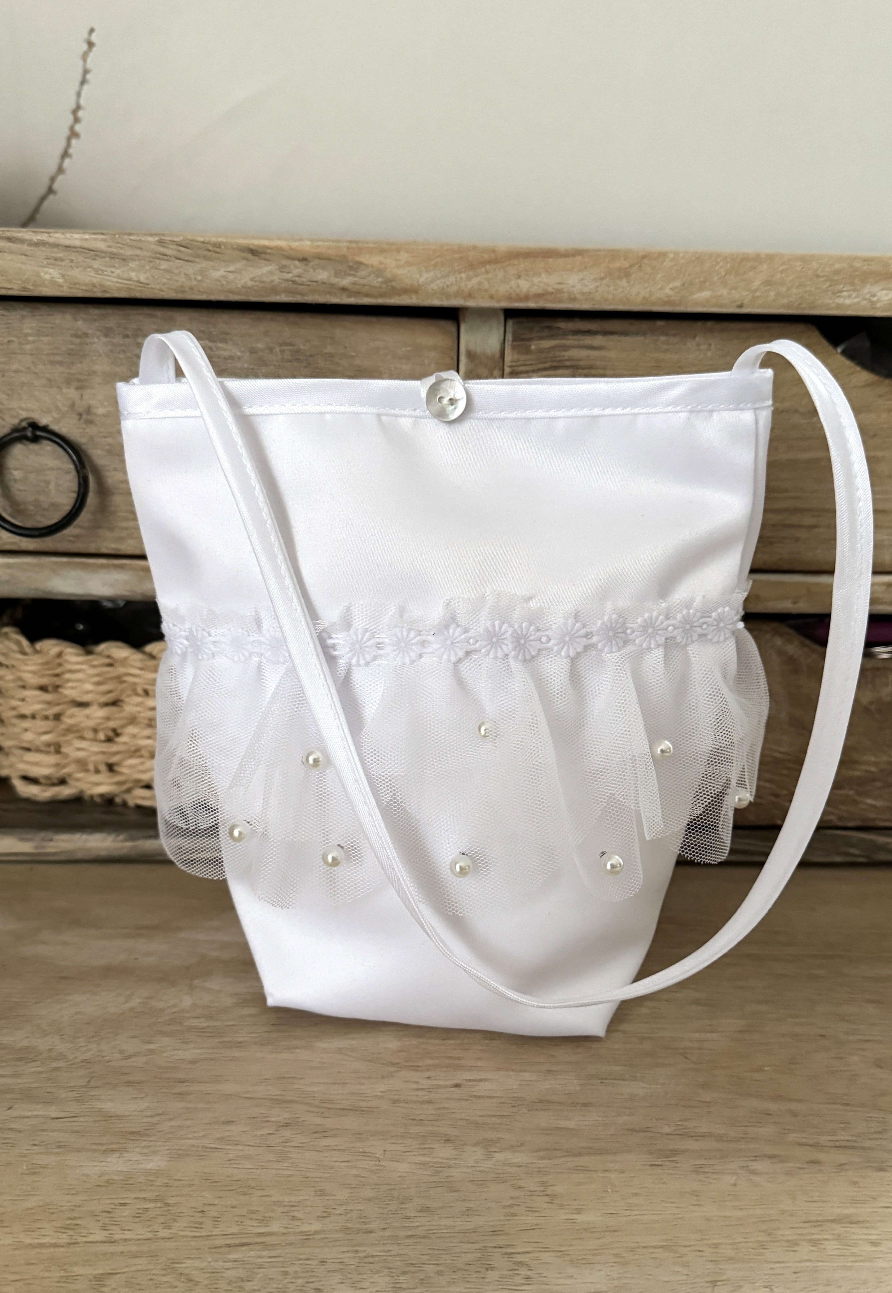Tüll Tasche Kommunion – Elegante Satin-Tasche mit Perlen
