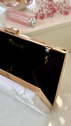 Braut Clutch Gold – Elegante Off-White Hochzeitstasche mit Kette