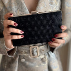 Elegante schwarze Clutch Tasche aus Pailletten Stoff Abendtasche für Damen Gala