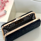 Schwarze elegante Clutch Tasche – Abendtasche mit goldener Kette für Damen