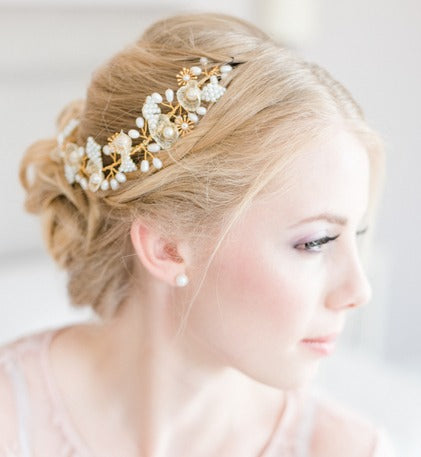 Bridal Haarranke – Gold oder Silber Haarschmuck mit Blumen & Perlen