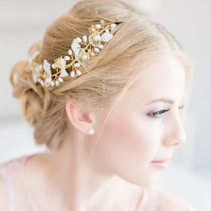 Brautschmuck-Haarranke-gold oder silber-mit Blumen