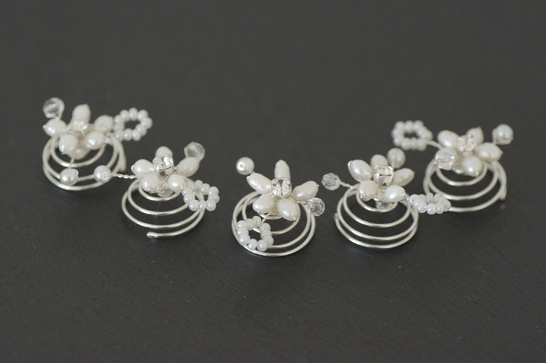 Perlen Haarnadeln – 5er-Set Braut Haarnadeln/Curlies mit Süßwasserperlen