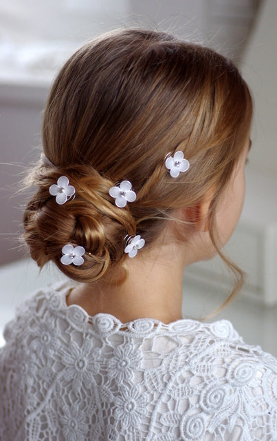 Strass Haarband – Blumen Curlies in Weiß für Kommunion & Hochzeit