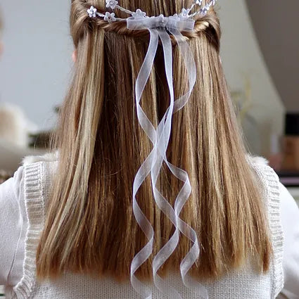 Kommunion Haarschmuck,Haarkamm Kommunion mit Blumen und Organza Bändern