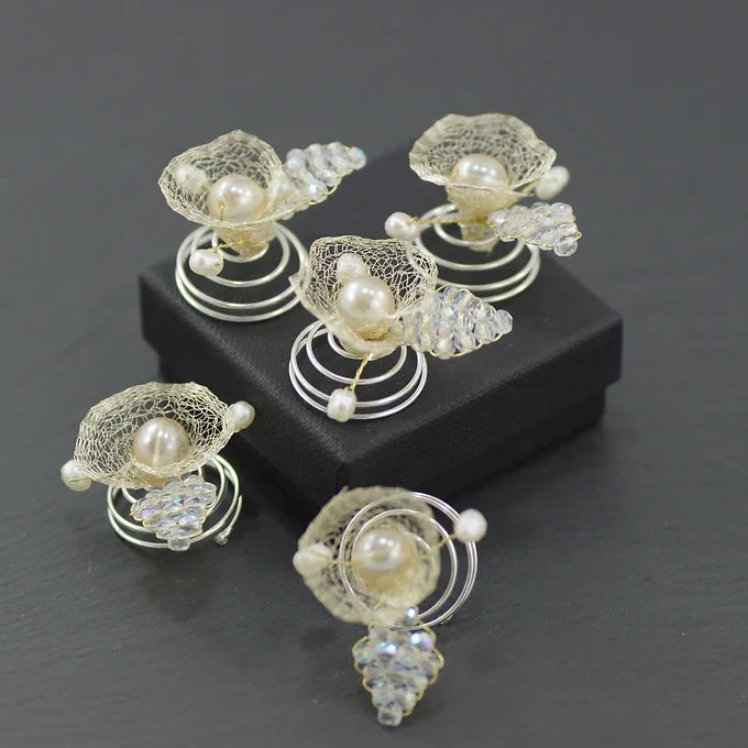Haarnadeln/Curlies weiß/silber oder ivory/gold