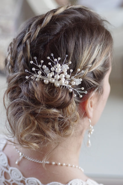 Perlen Haarkamm – Braut Haarkamm mit Swarovski & Ivory/Weiß Perlen