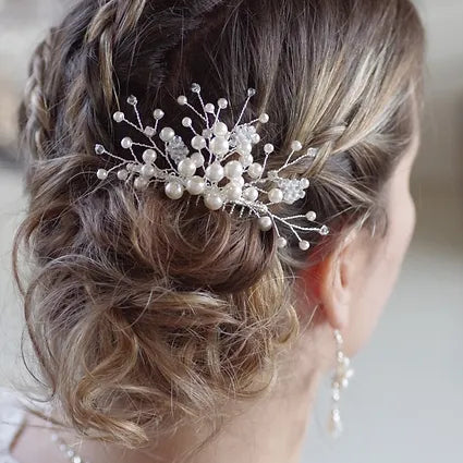 Haarschmuck, Haarkamm, Perlen, Swarowski, weiß oder ivory