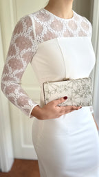 Brauttasche Ivory – Elegante Clutch mit Goldsternen & Perlen für die Hochzeit