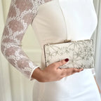 Brauttasche Clutch Ivory Gold Sterne – Abendtasche Hochzeit Perlen – Elegant