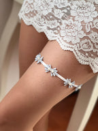 Blau Strassband – Strumpfband aus Spitze mit Perlen & Strasssteinen