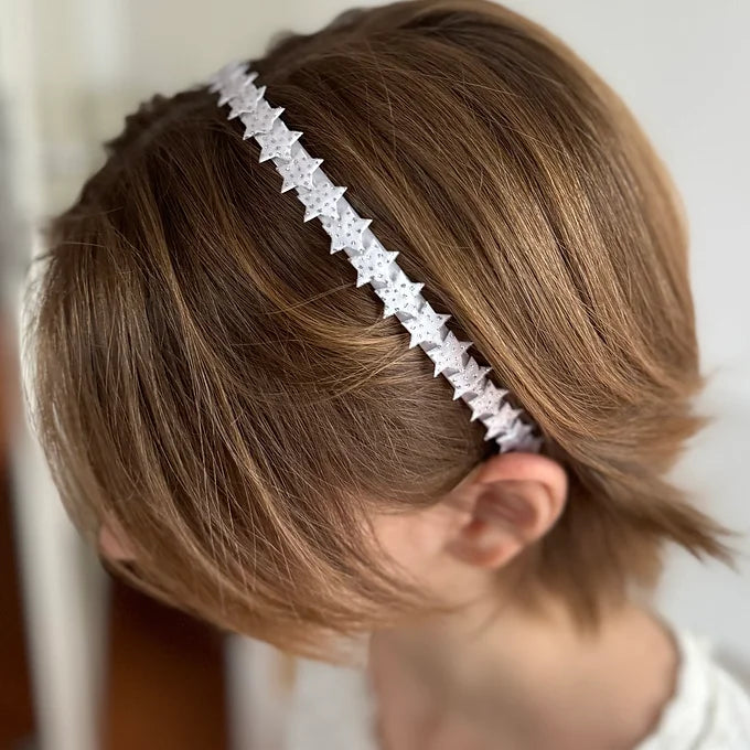 Haarreif Kommunion mit glitzernden Sternen in weiß und silberglitzer