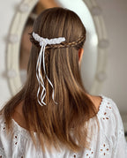 Weißer Haarkamm Kommunion – Schleife, Perlen & Satinbänder