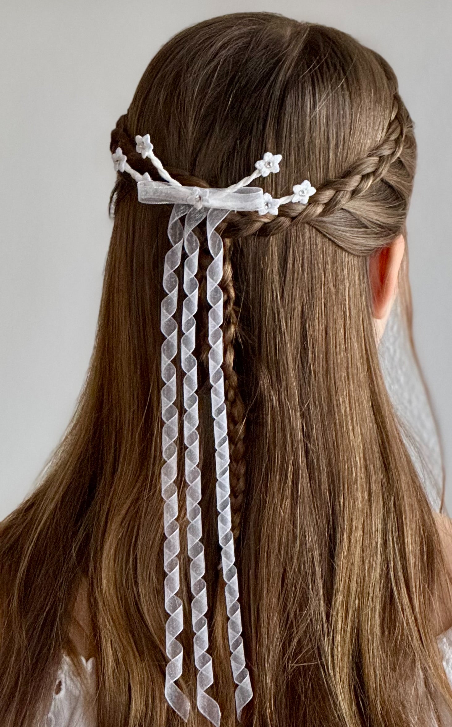 Blumen Haarklammer – Eleganter Kommunion Haarschmuck mit Spitzenblüten