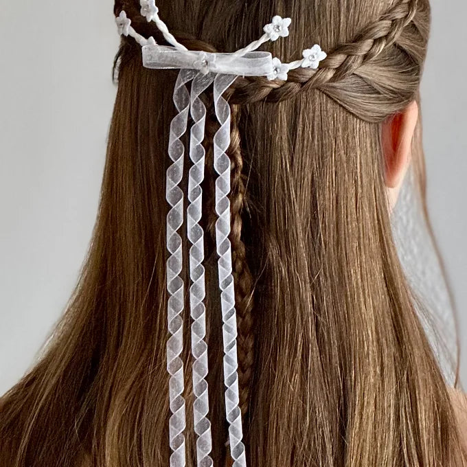Kommunion Haarschmuck,Haarkamm Kommunion mit Blumen und Organza Bändern