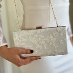 Braut Clutch off white Gold – Hochzeitstasche mit Kette – elegante Brauttasche