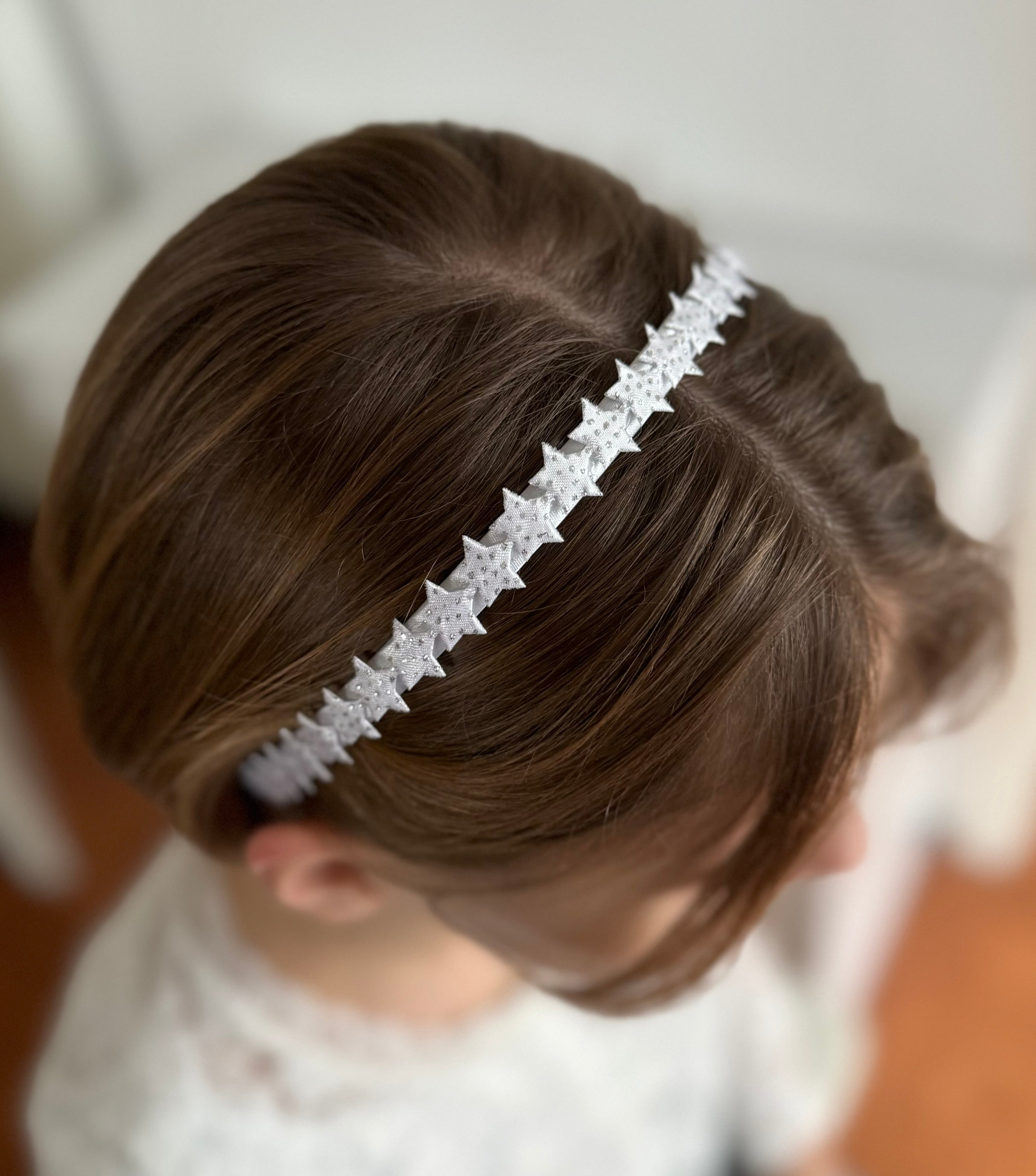 Glitzer Haarreif Kommunion – Sterne in Weiß & Silberglitzer