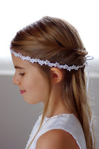 Perlen Haarband – Kommunion Haarband aus Spitzenblüten & Strasssteinen