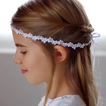 Kommunion Haarschmuck, Haarband Kommunion aus Blumen-Spitze und Strasssteinen