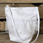 Kommuniontasche weiß, Tasche für Kommunion aus Tüll und Perlen